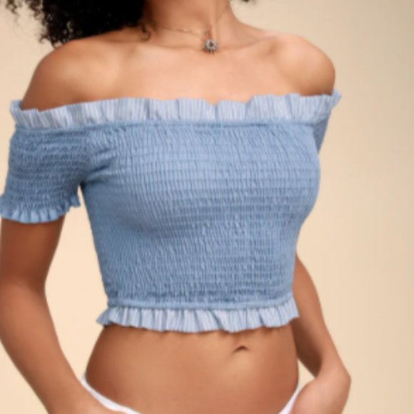 Lulu's Light Blue Smocked Crop Top - Picture 2 of 4